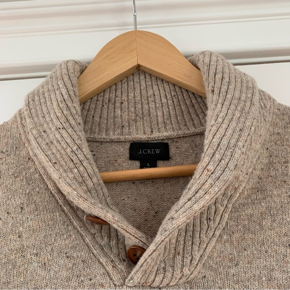 J. Crew Sweater Button Shawl Collar Wool Pullover Oatmeal Knit Men’s Size Large - Picture 3 of 8